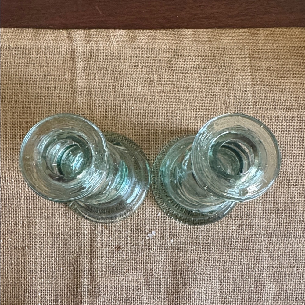 Pottery Barn Pair of Green Recycled Glass Candle Sticks Made in Spain ~8” - Picture 10 of 10